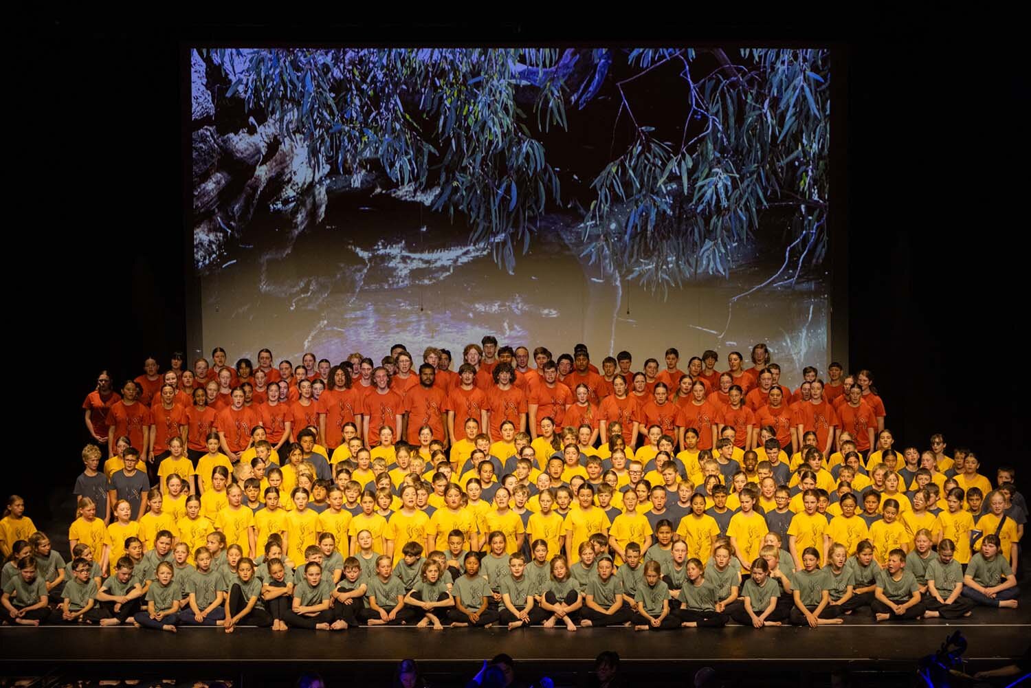 full cast on stage at moorambilla voices